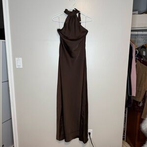 Peppermayo Chocolate Brown Halter Maxi Dress